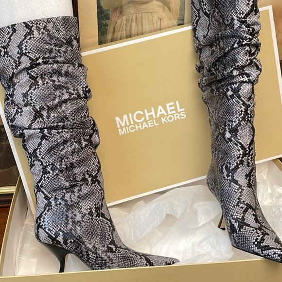 Brand New Michael Kors Luna Boot Serpent Leather Quarry Grey - Picture 1 of 2